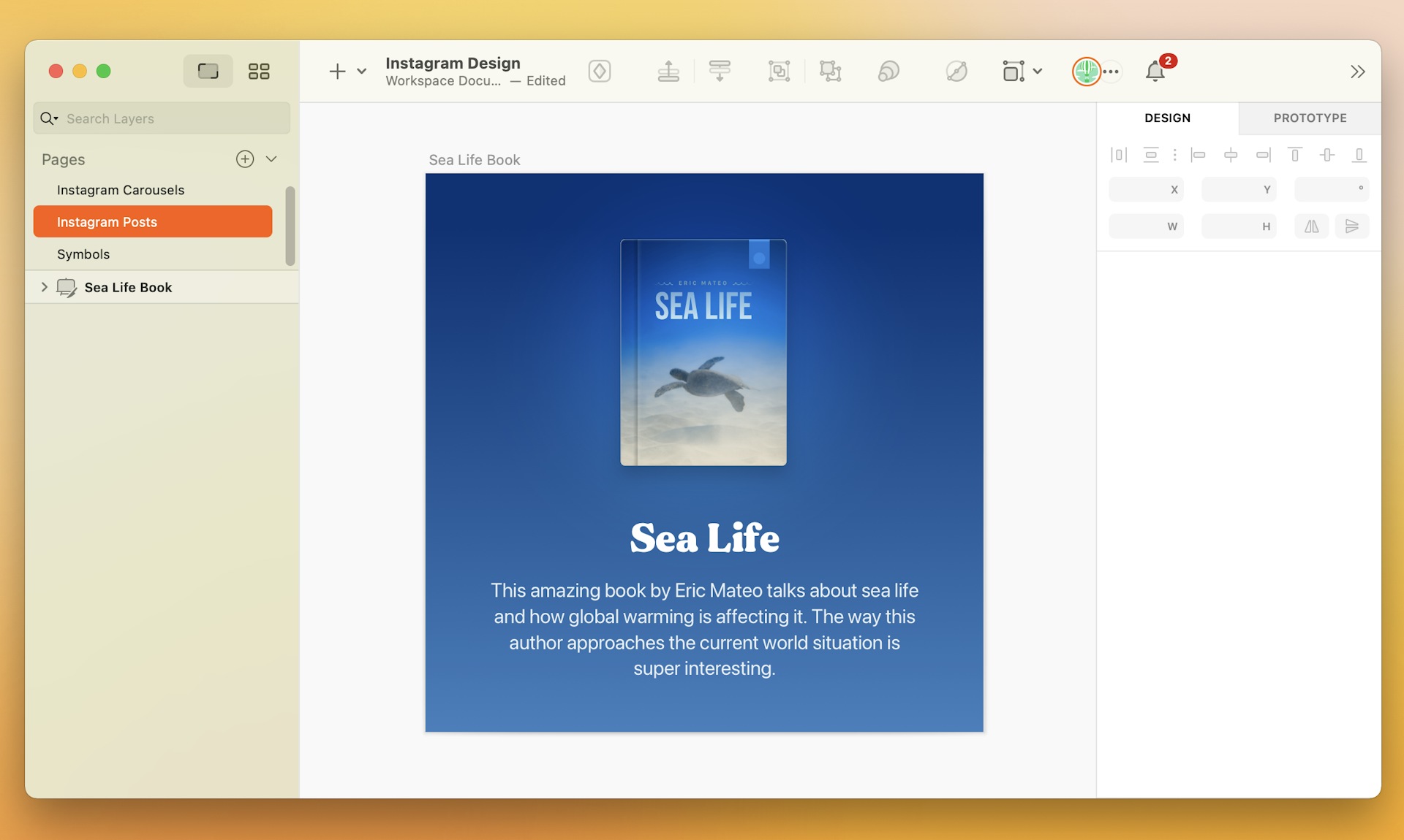 An image showing an Instagram post designed in Sketchs Mac app.