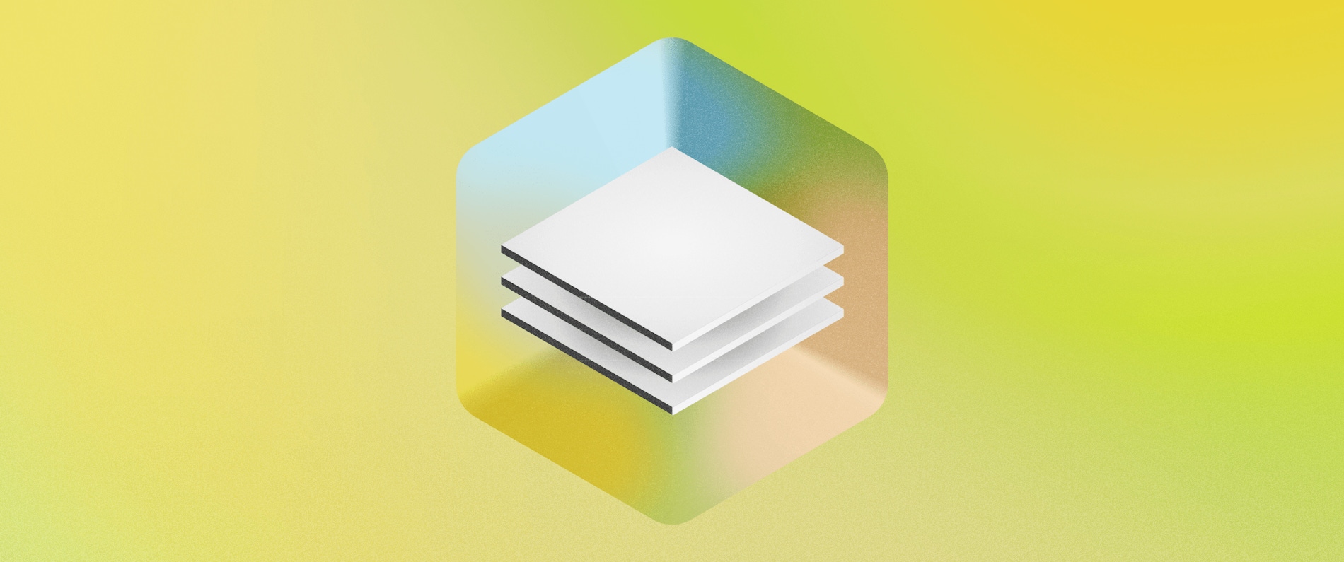 A conceptual illustration showing a 3D version of Sketch's Data icon floating in a box, on a green background