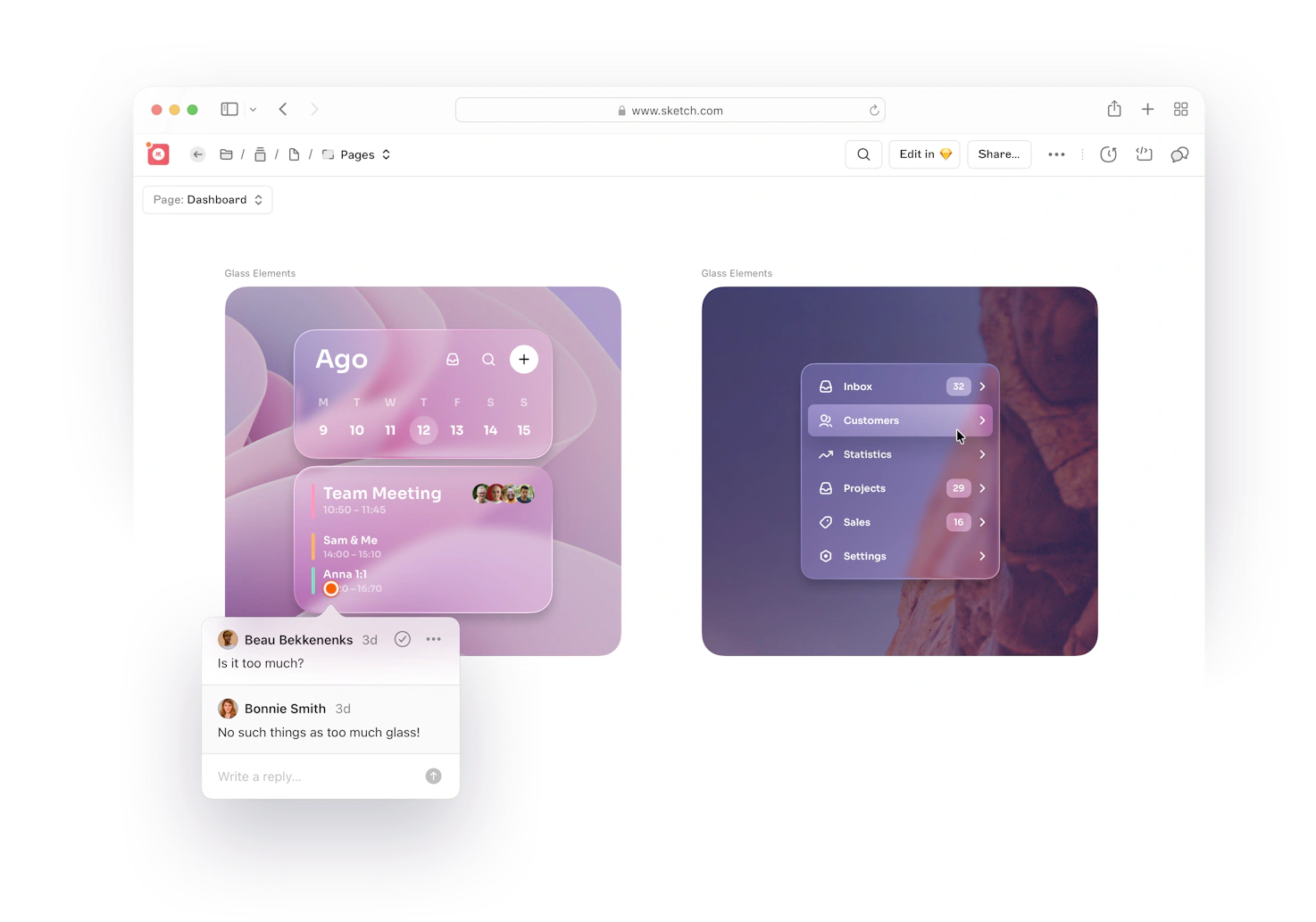 Sketch app window with a design in progress