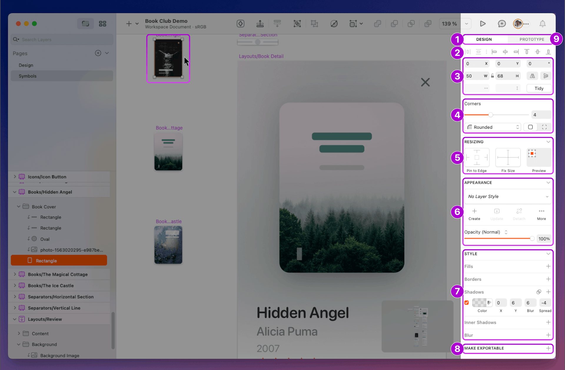 An annotated image showing the Inspector
