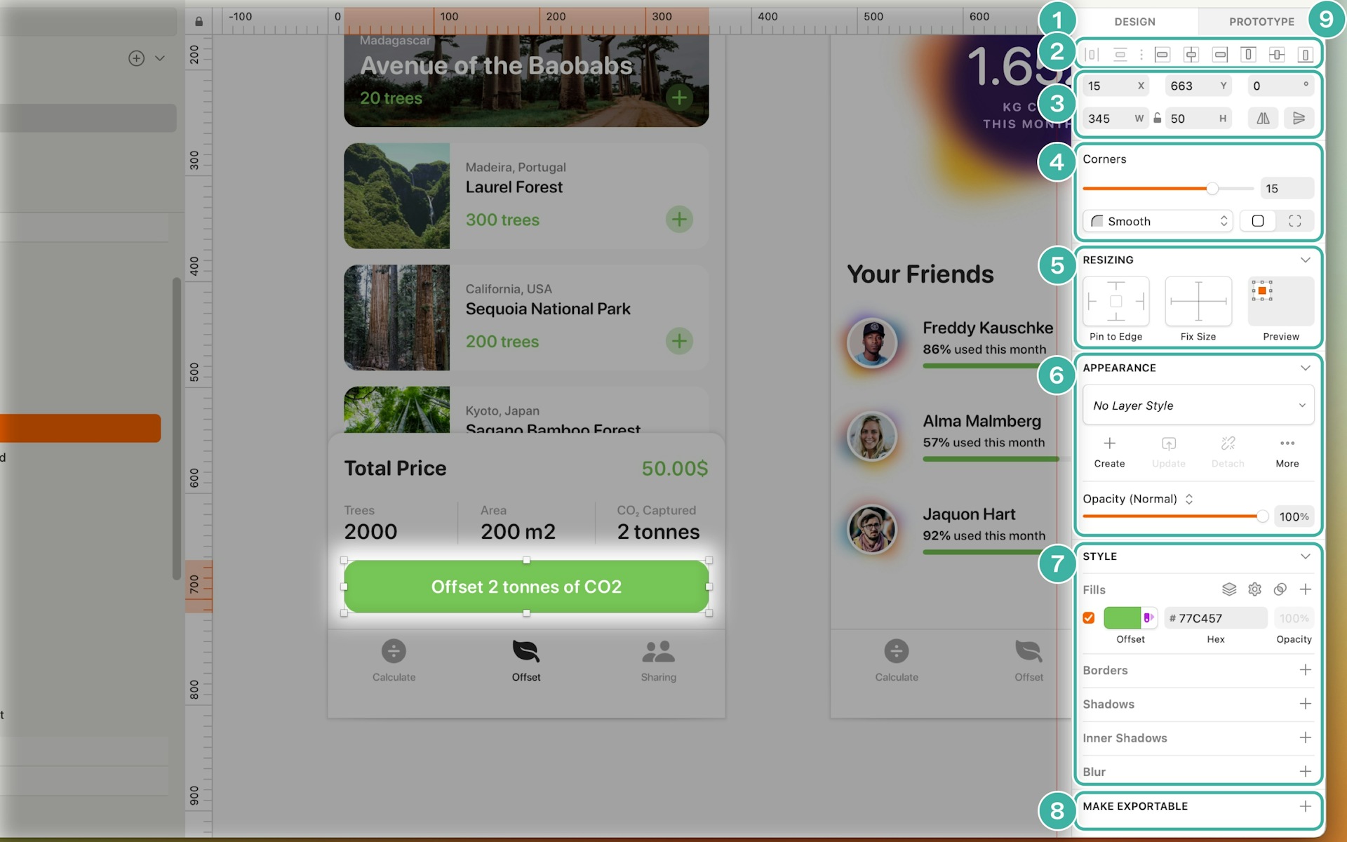 An annotated image showing the different parts of the Inspector.